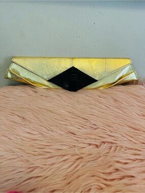 Gold Envelope Clutch with Black Diamond Accent